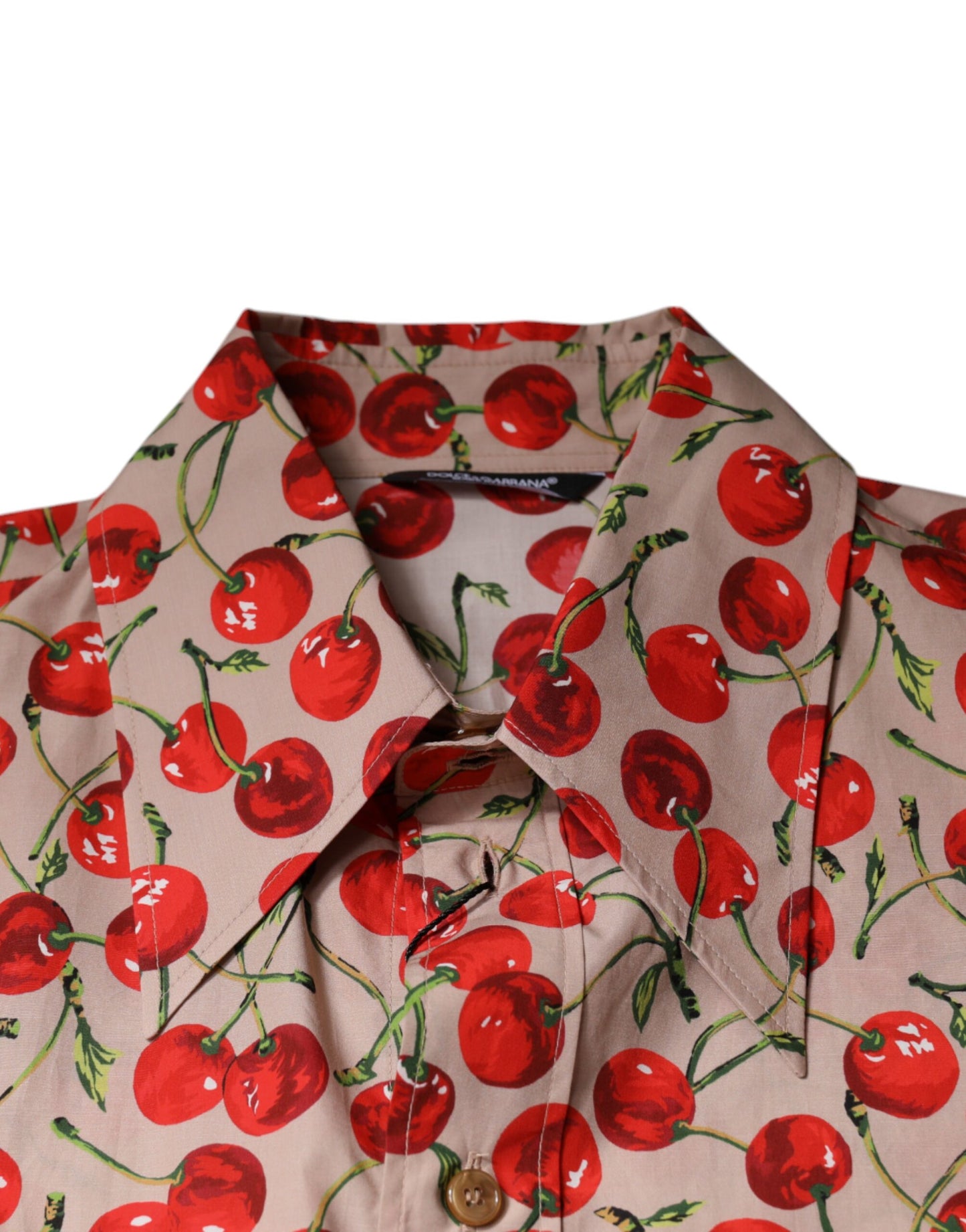 Beige Cherry Button Down Men Casual Shirt-Dolce & Gabbana-LabelTerrace.com