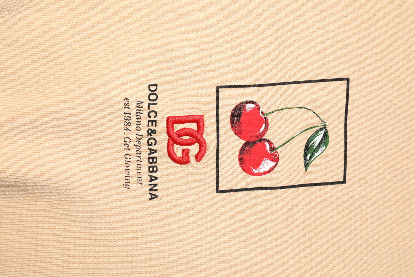 Beige Cherry Print Crew Neck Pullover Sweater-Dolce & Gabbana-LabelTerrace.com