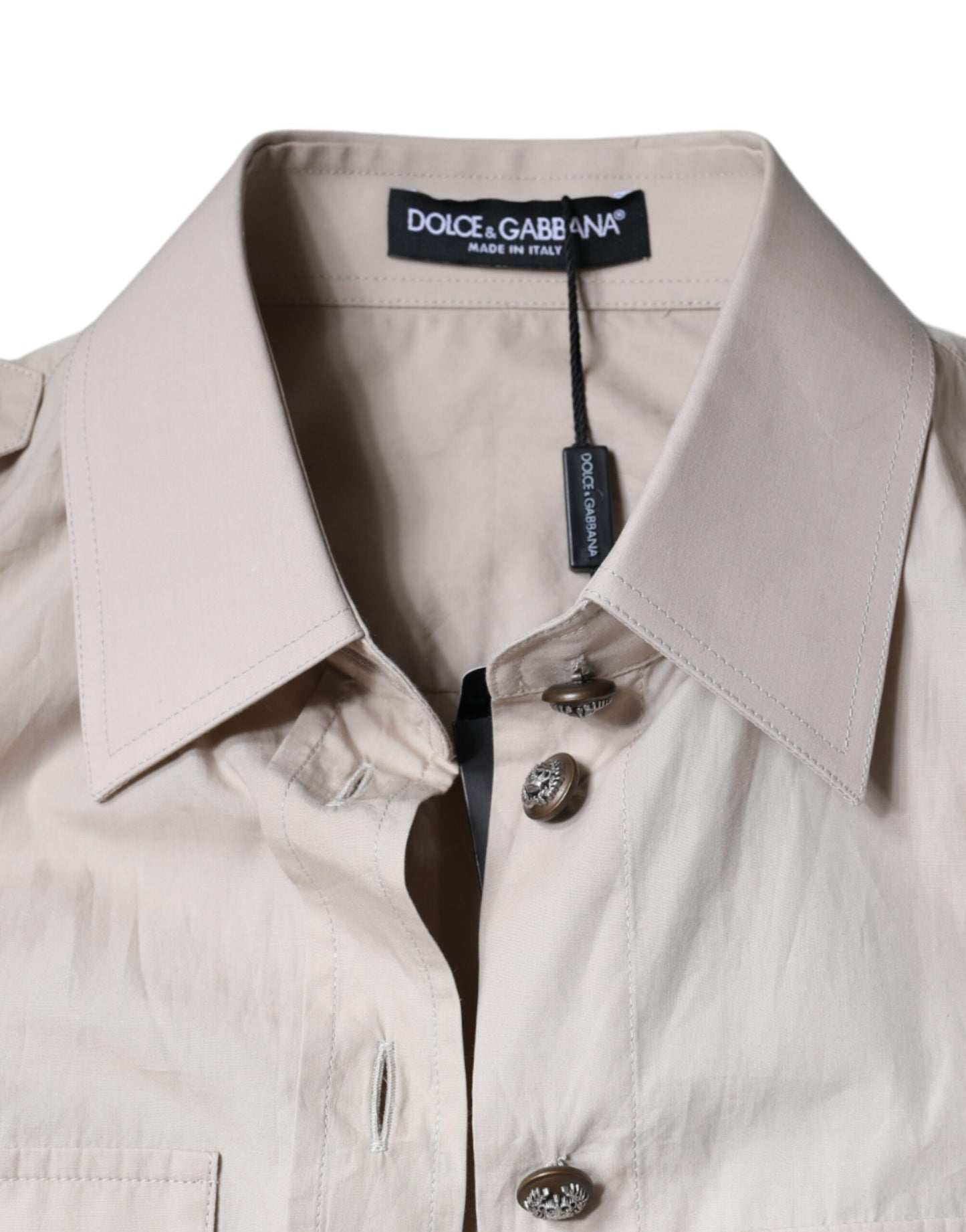 Beige Cotton Collared Button Down Shirt Top-Dolce & Gabbana-LabelTerrace.com