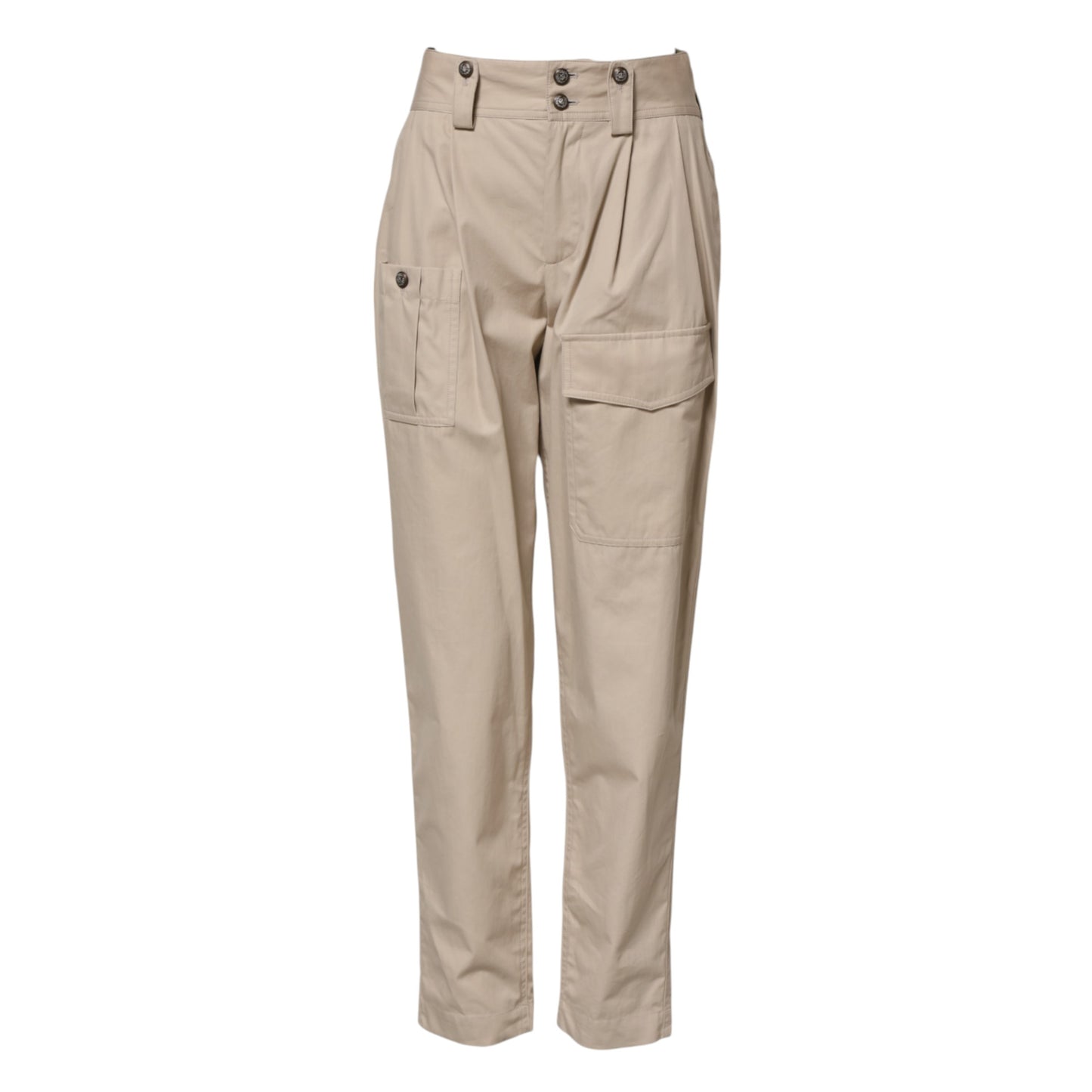 Beige Cotton High Waisted Pants-Dolce & Gabbana-LabelTerrace.com