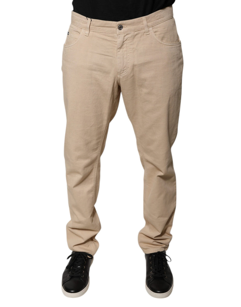 Beige Cotton Mid Waist Skinny Denim Jeans-Dolce & Gabbana-LabelTerrace.com
