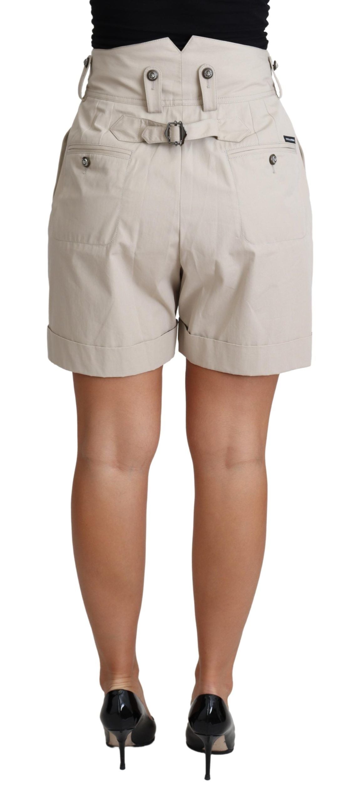Beige Cotton Pleated High Waist Casual Shorts-Dolce & Gabbana-LabelTerrace.com