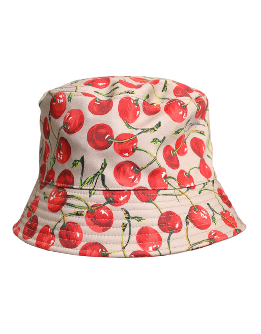 Beige Cotton Printed Wide Brim Bucket Hat-Dolce & Gabbana-LabelTerrace.com