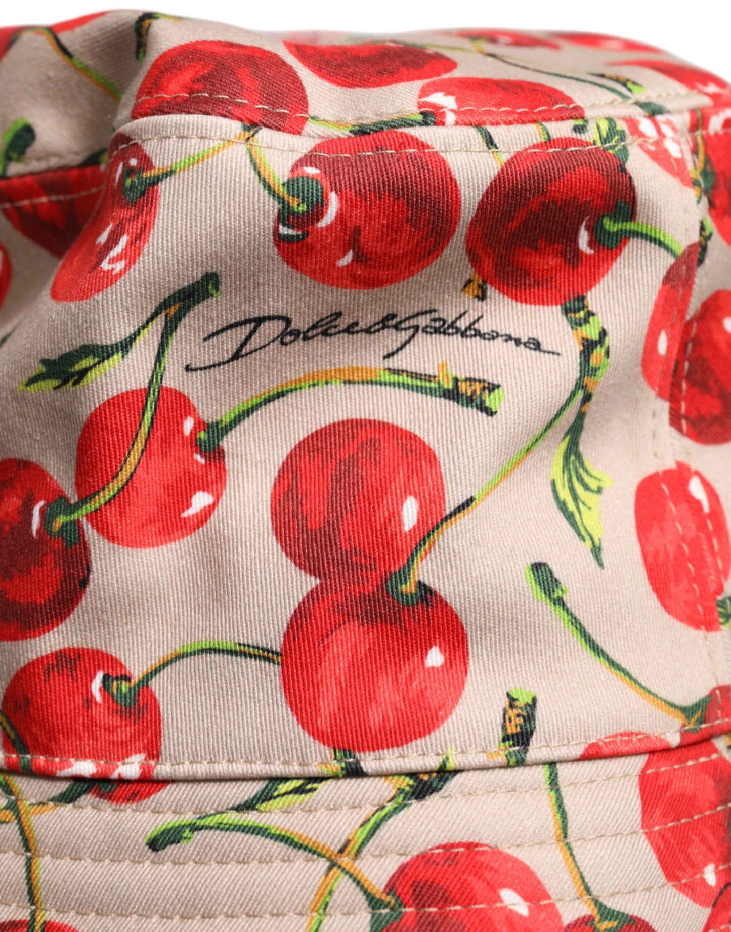 Beige Cotton Printed Wide Brim Bucket Hat-Dolce & Gabbana-LabelTerrace.com