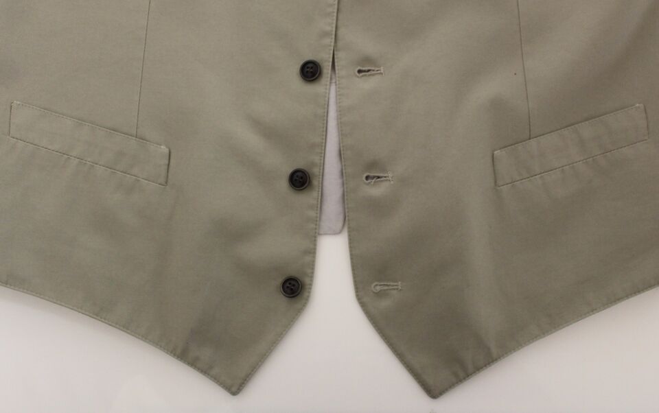 Beige Cotton Silk Blend Dress Vest Blazer-Dolce & Gabbana-LabelTerrace.com