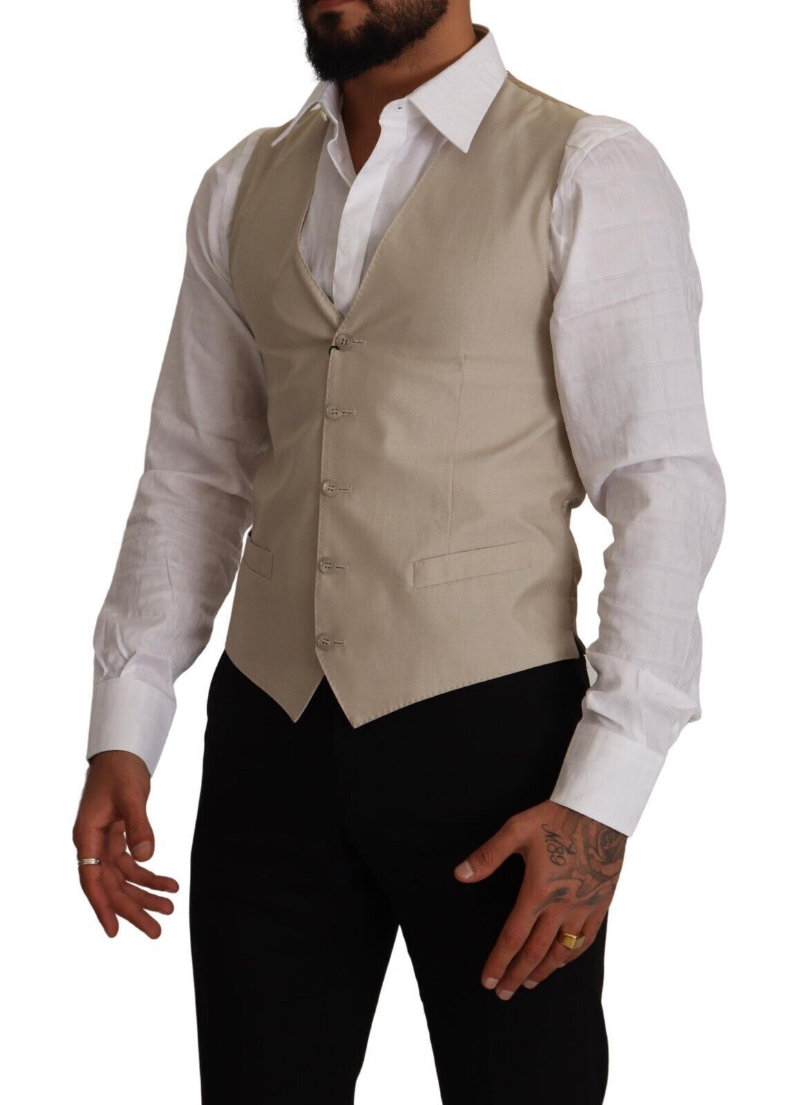 Beige Cotton Silk Slim Fit Waistcoat Vest-Dolce & Gabbana-LabelTerrace.com
