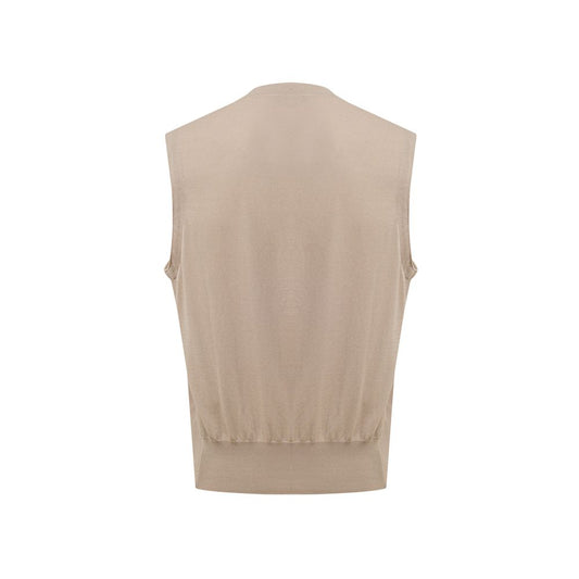 Beige Cotton Sleveless Jacket-Gran Sasso-LabelTerrace.com