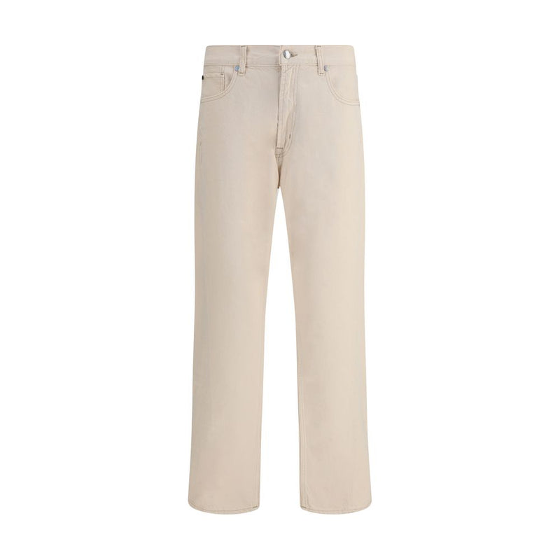 Beige Cotton Straight-Leg Jeans