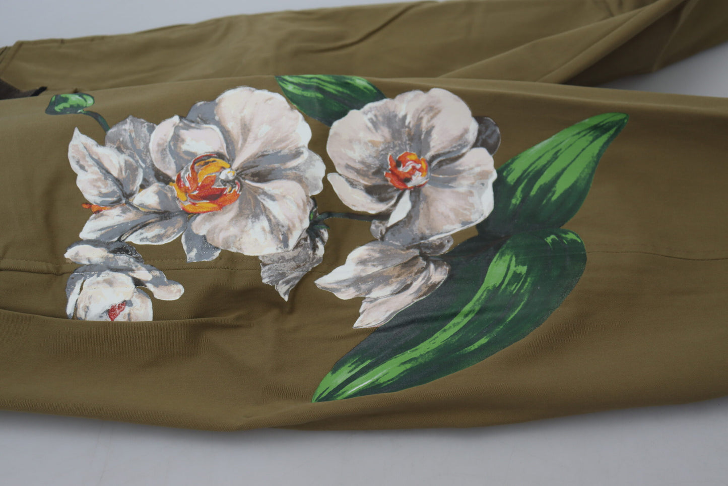 Beige Cotton Stretch Floral Chinos Pants-Dolce & Gabbana-LabelTerrace.com