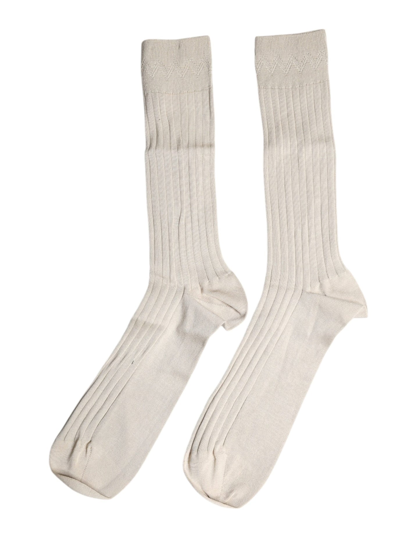Beige Cotton Stretch Logo Mid Calf Socks-Dolce & Gabbana-LabelTerrace.com