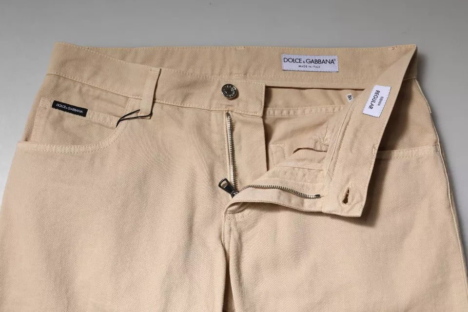 Beige Cotton Stretch Regular Men Denim Jeans-Dolce & Gabbana-LabelTerrace.com
