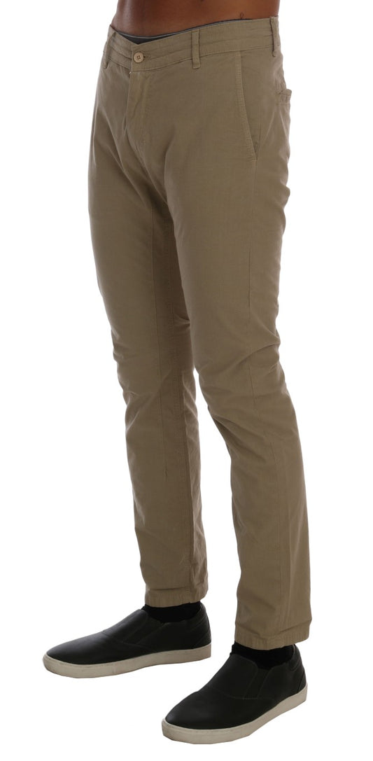 Beige Cotton Stretch Slim Fit Chinos-Daniele Alessandrini-LabelTerrace.com