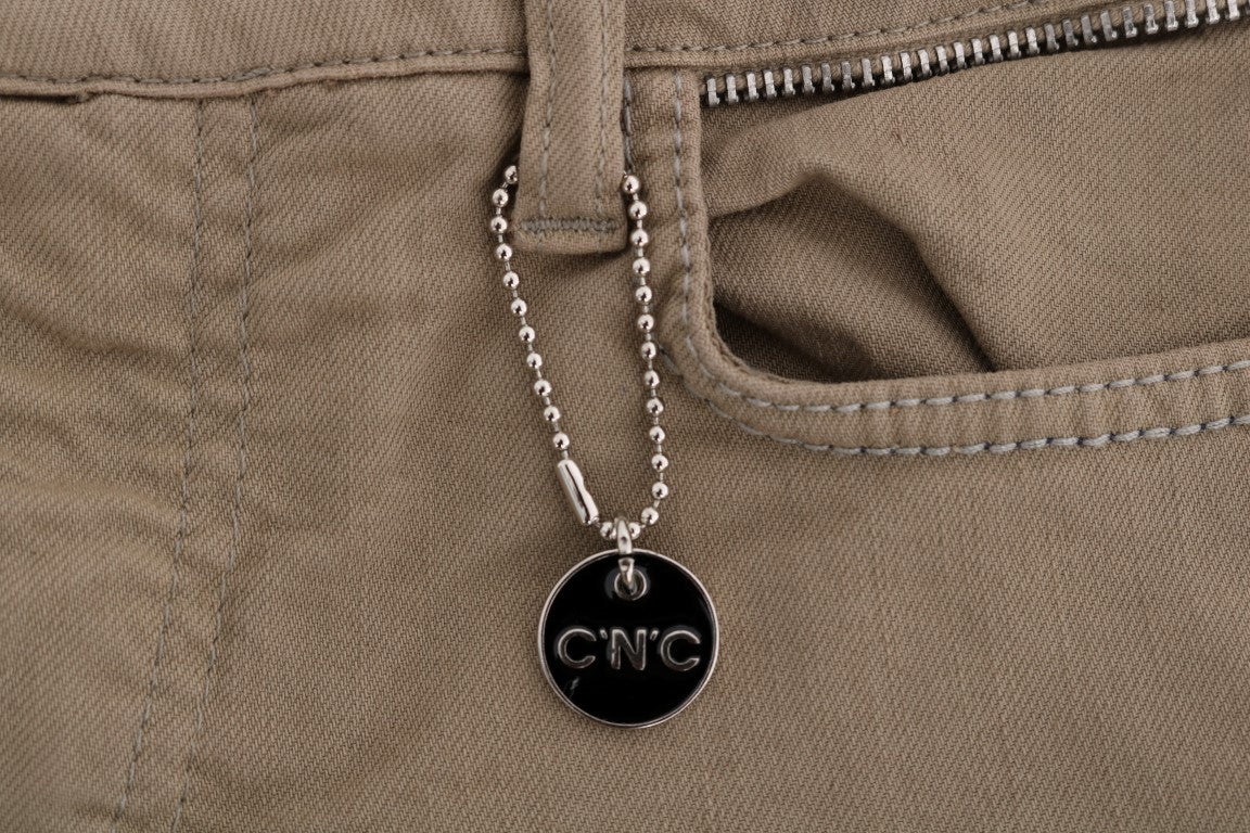 Beige Cotton Stretch Slim Fit Jeans-Costume National-LabelTerrace.com