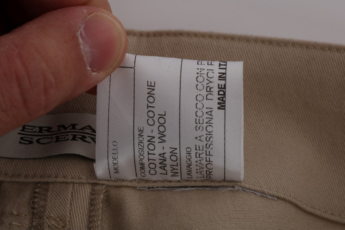Beige Cotton Wool Regular Fit Pants-Ermanno Scervino-LabelTerrace.com