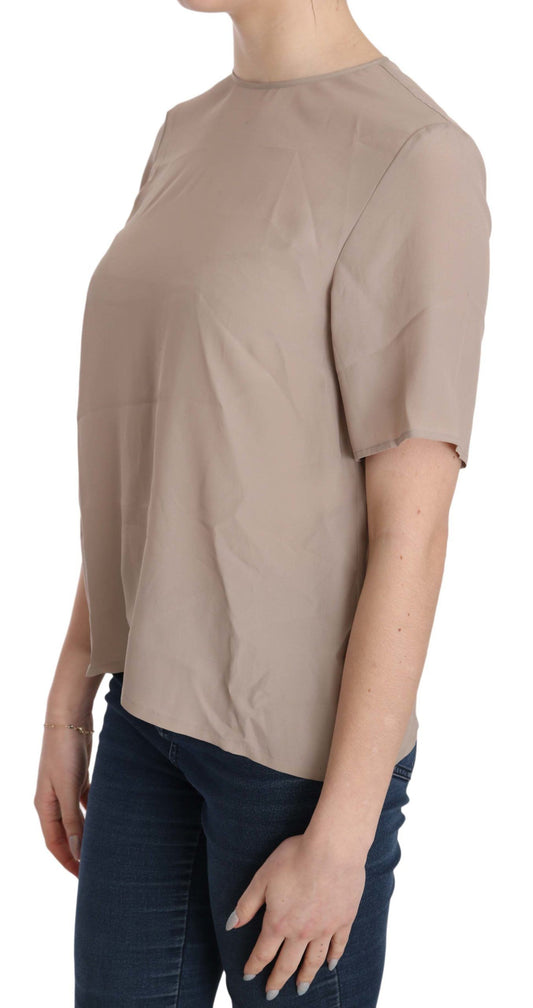 Beige Crew Neck Short Sleeve Blouse-Dolce & Gabbana-LabelTerrace.com