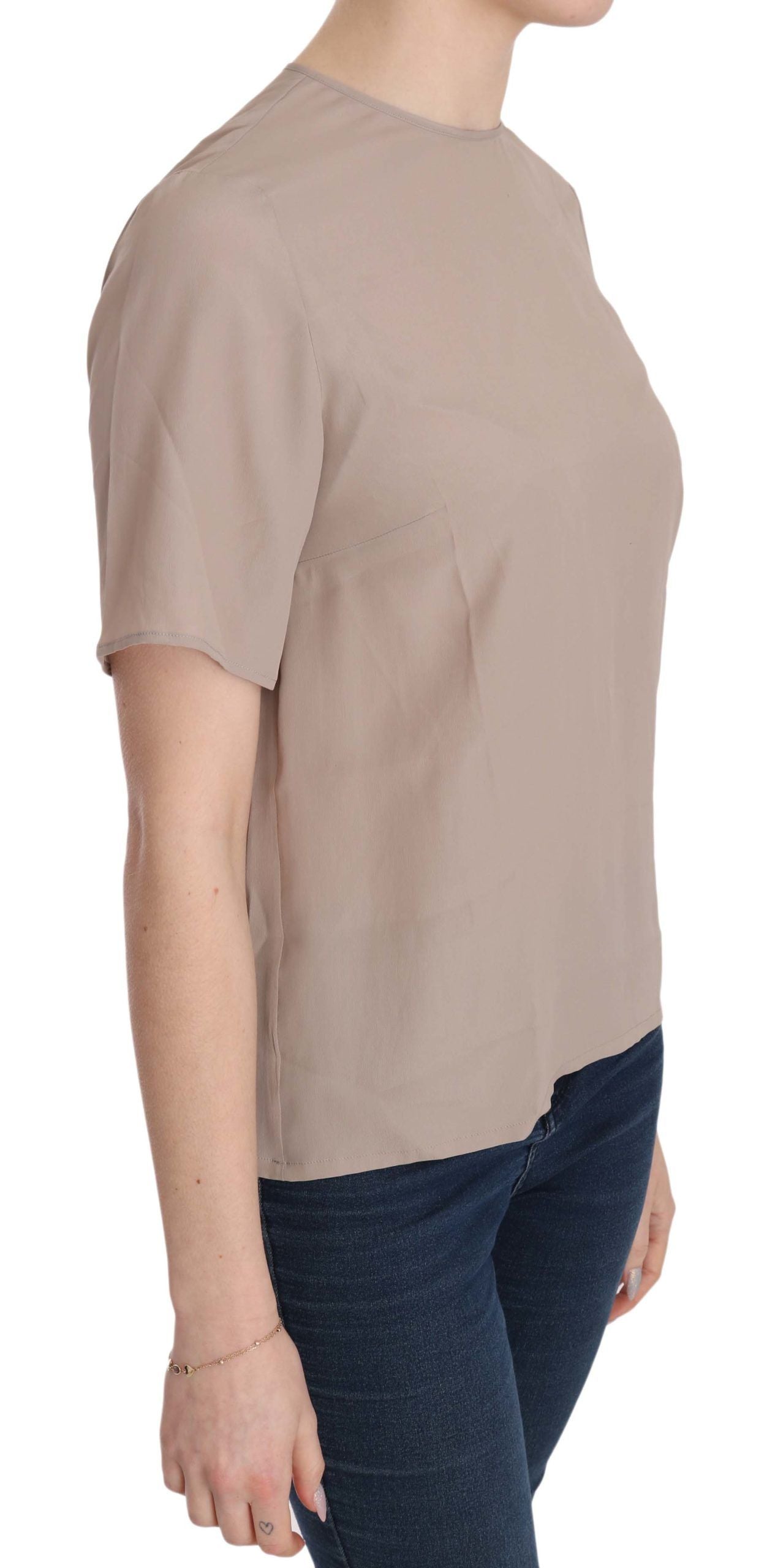 Beige Crew Neck Short Sleeve Blouse-Dolce & Gabbana-LabelTerrace.com