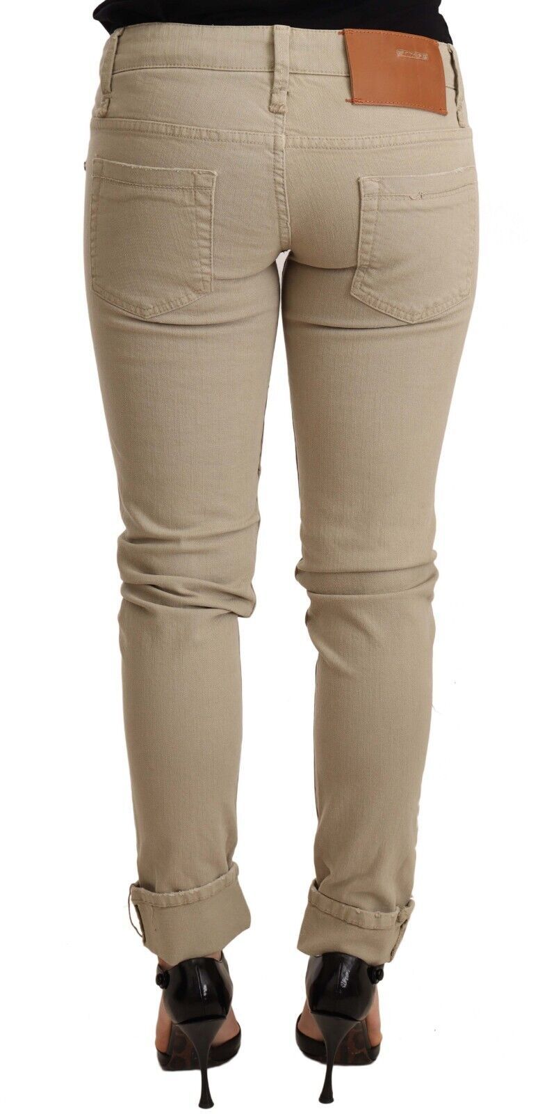 Beige Denim Cotton Bottom Slim Fit Folded Pant-Acht-LabelTerrace.com