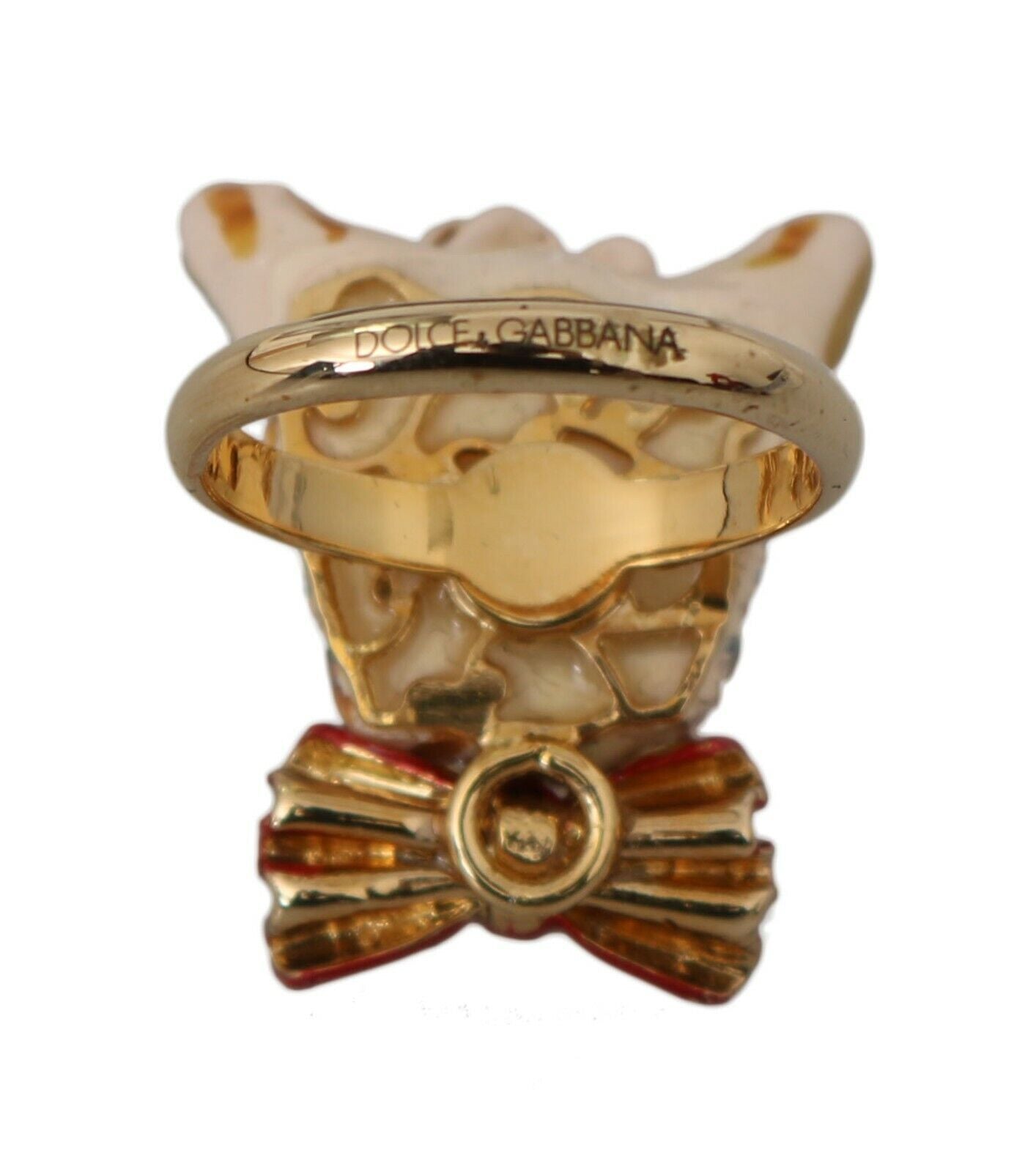Beige Dog Pet Branded Accessory Gold Brass Resin Ring-Dolce & Gabbana-LabelTerrace.com