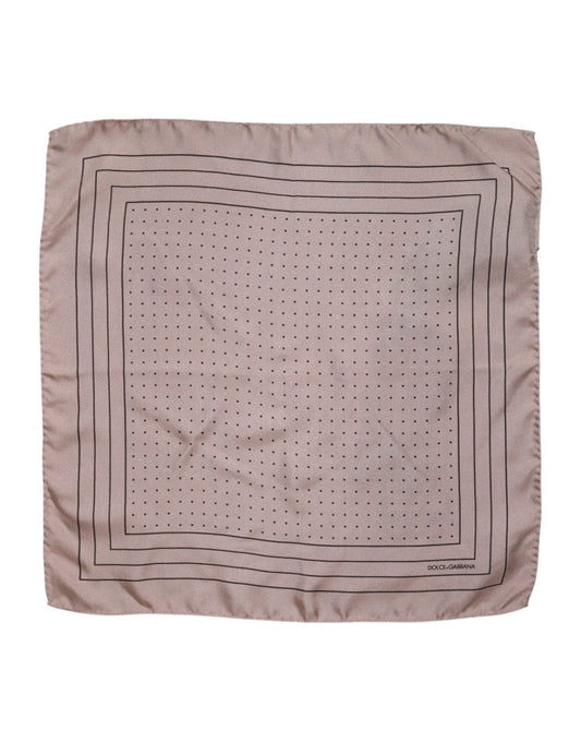 Beige Dotted Silk Square Men Foulard Scarf-Dolce & Gabbana-LabelTerrace.com
