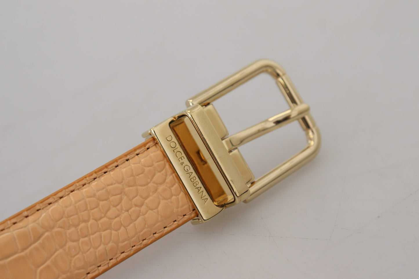 Beige Exotic Leather Gold Metal Buckle Belt-Dolce & Gabbana-LabelTerrace.com