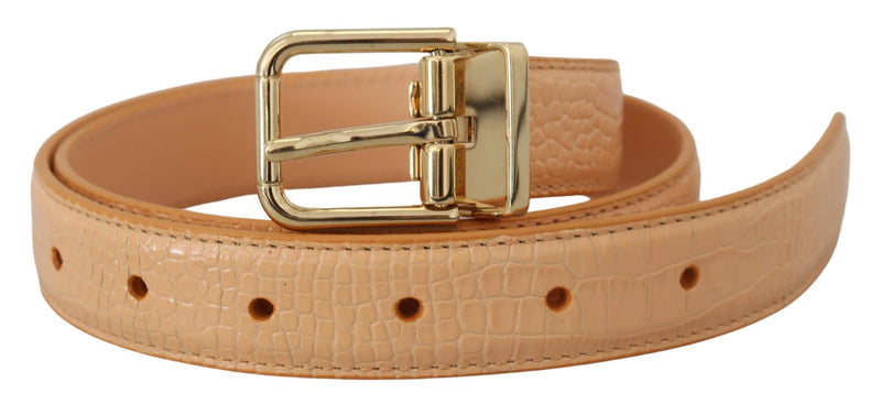 Beige Exotic Leather Gold Metal Buckle Belt-Dolce & Gabbana-LabelTerrace.com