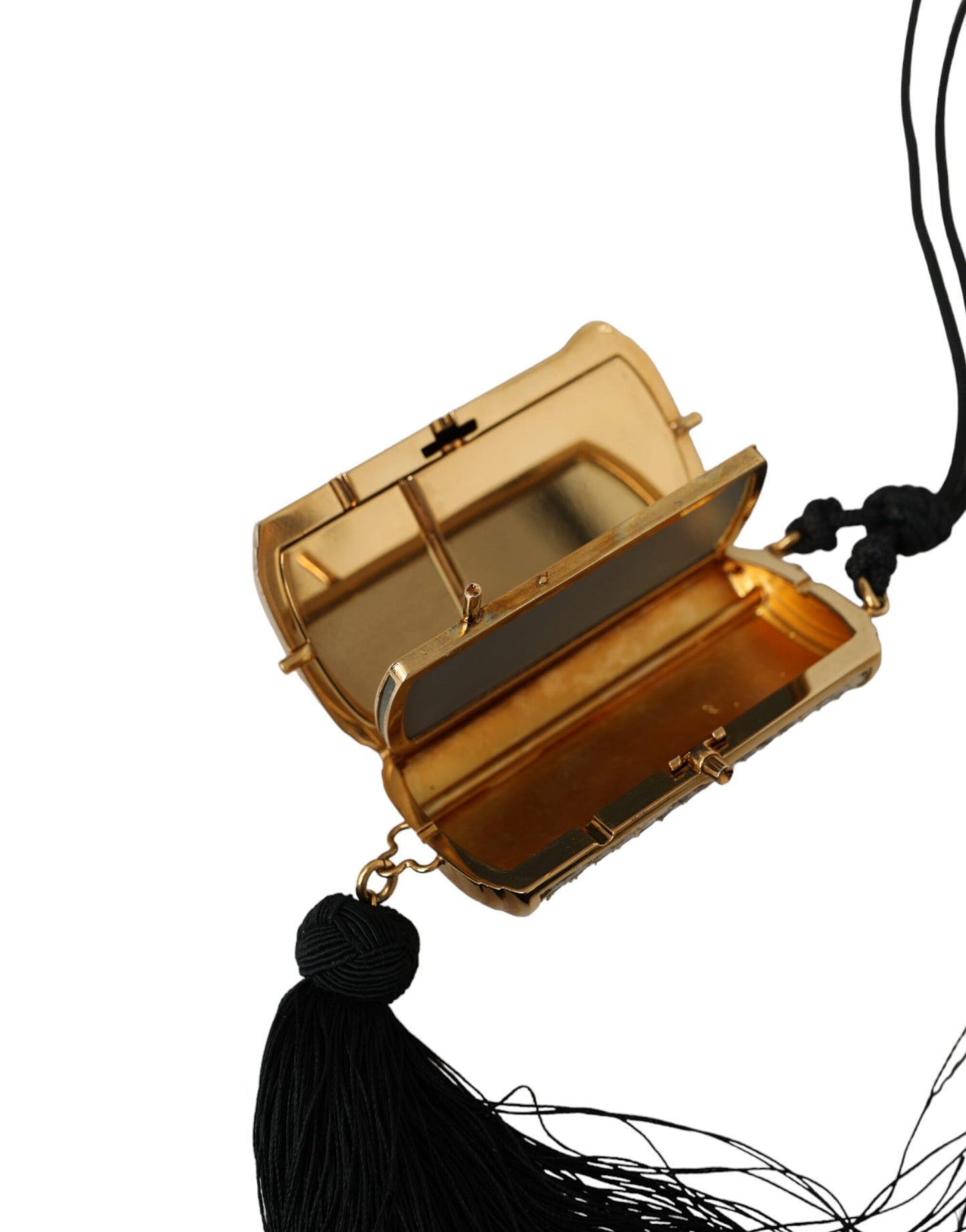 Beige Exotic Leather Mini Mirror Tassel Make Up Holder Bag-Dolce & Gabbana-LabelTerrace.com