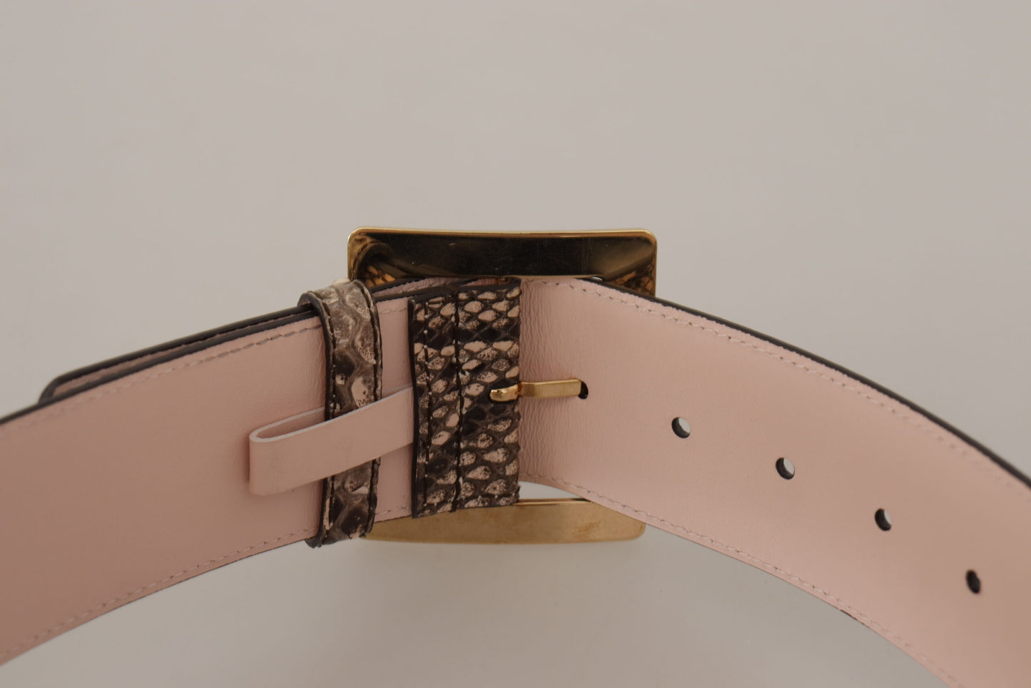 Beige Exotic Leather Wide Gold Metal Buckle Belt-Dolce & Gabbana-LabelTerrace.com