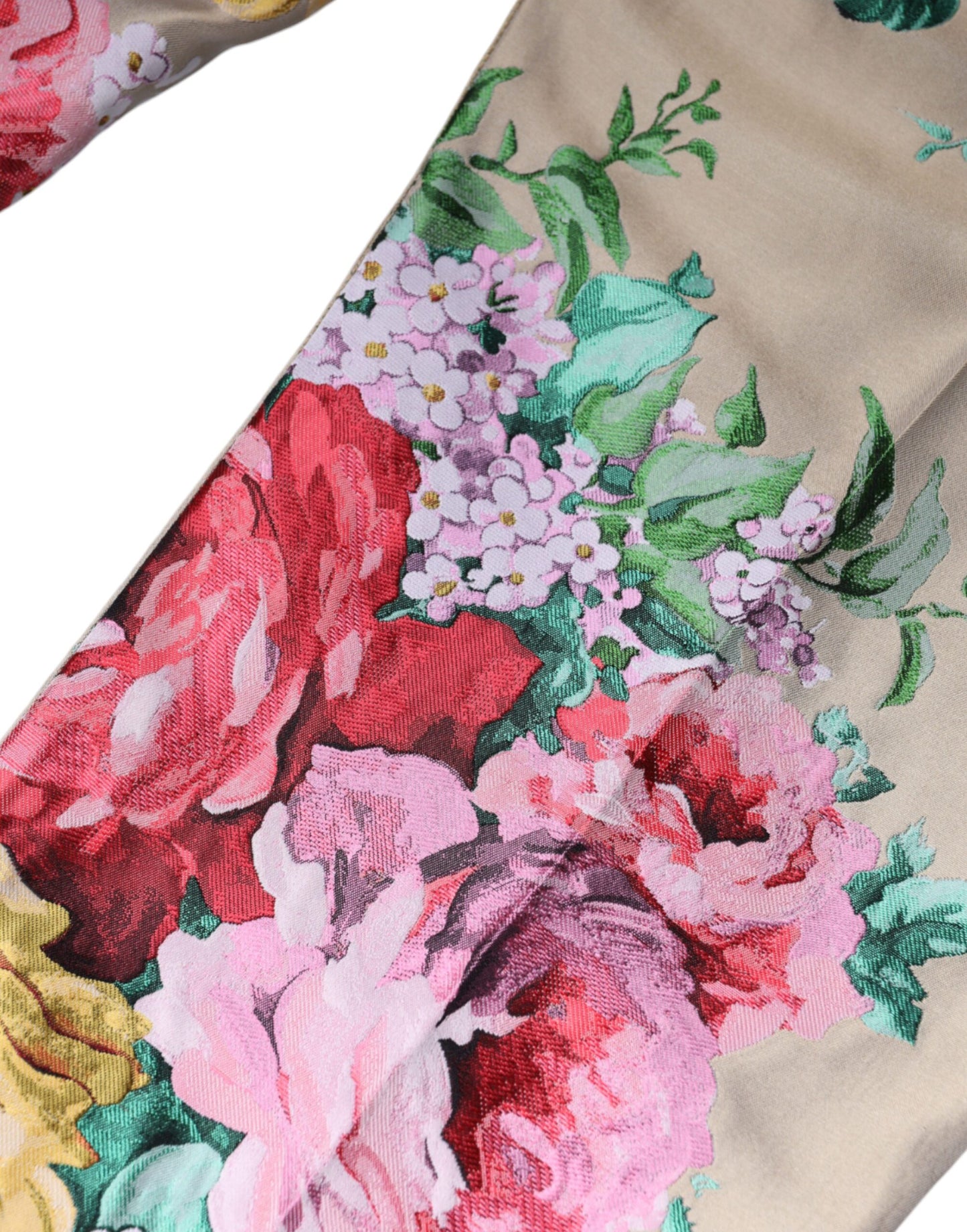 Beige Floral Jacquard High Waist Tapered Pants-Dolce & Gabbana-LabelTerrace.com