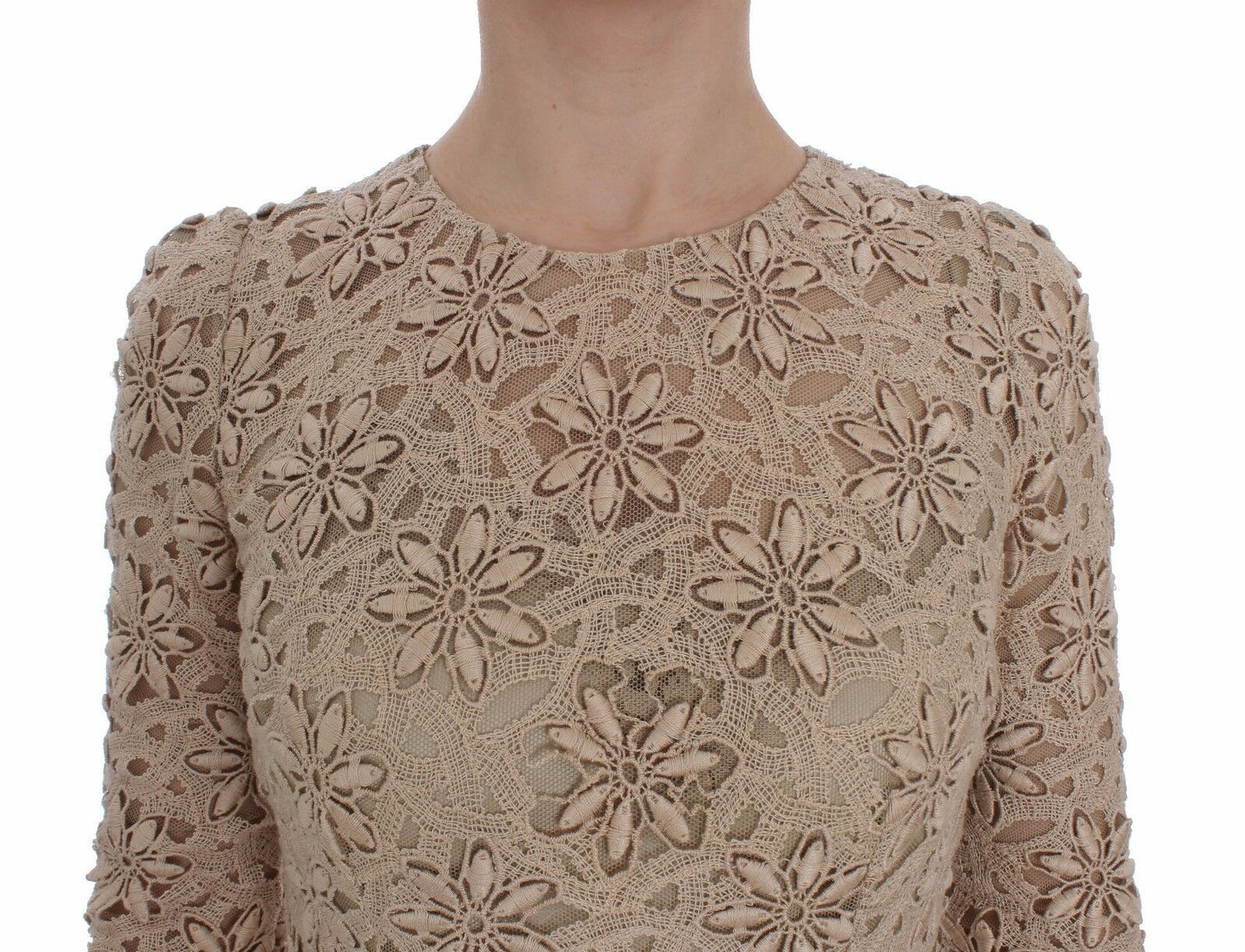 Beige Floral Lace Sheath Maxi Dress-Dolce & Gabbana-LabelTerrace.com