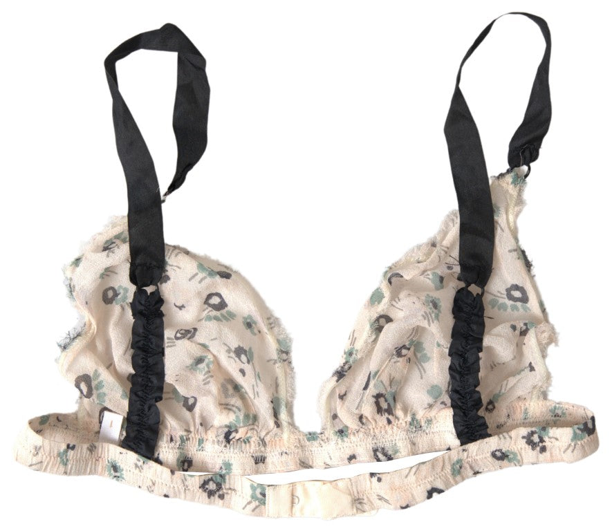 Beige Floral Underwear Bikini Bra-Costume National-LabelTerrace.com