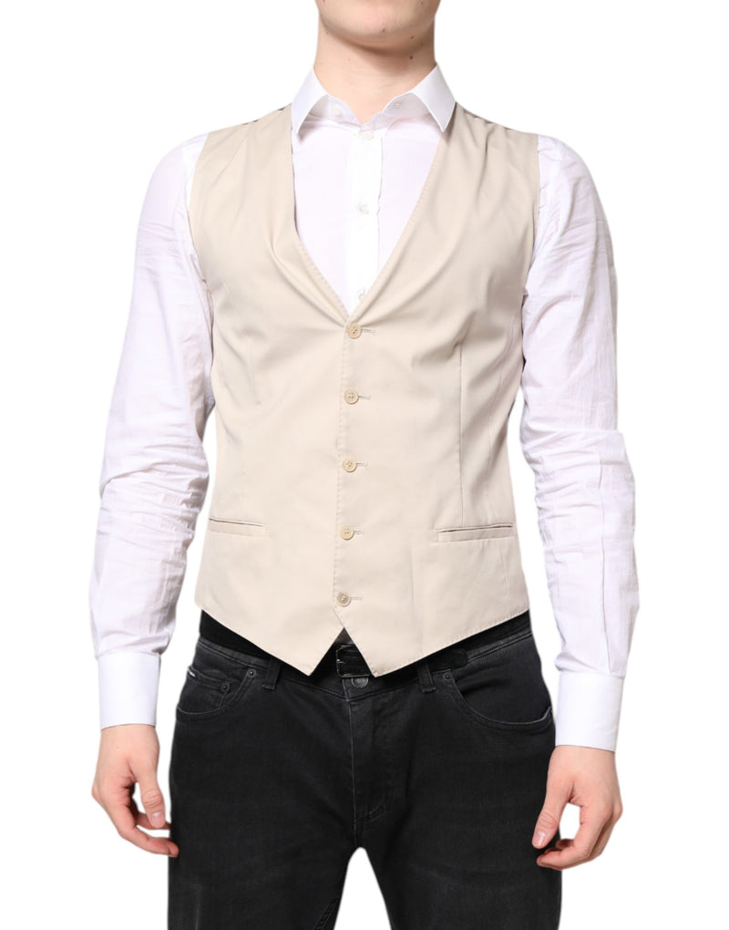 Beige Gray Dress Men Formal Waistcoat Vest-Dolce & Gabbana-LabelTerrace.com
