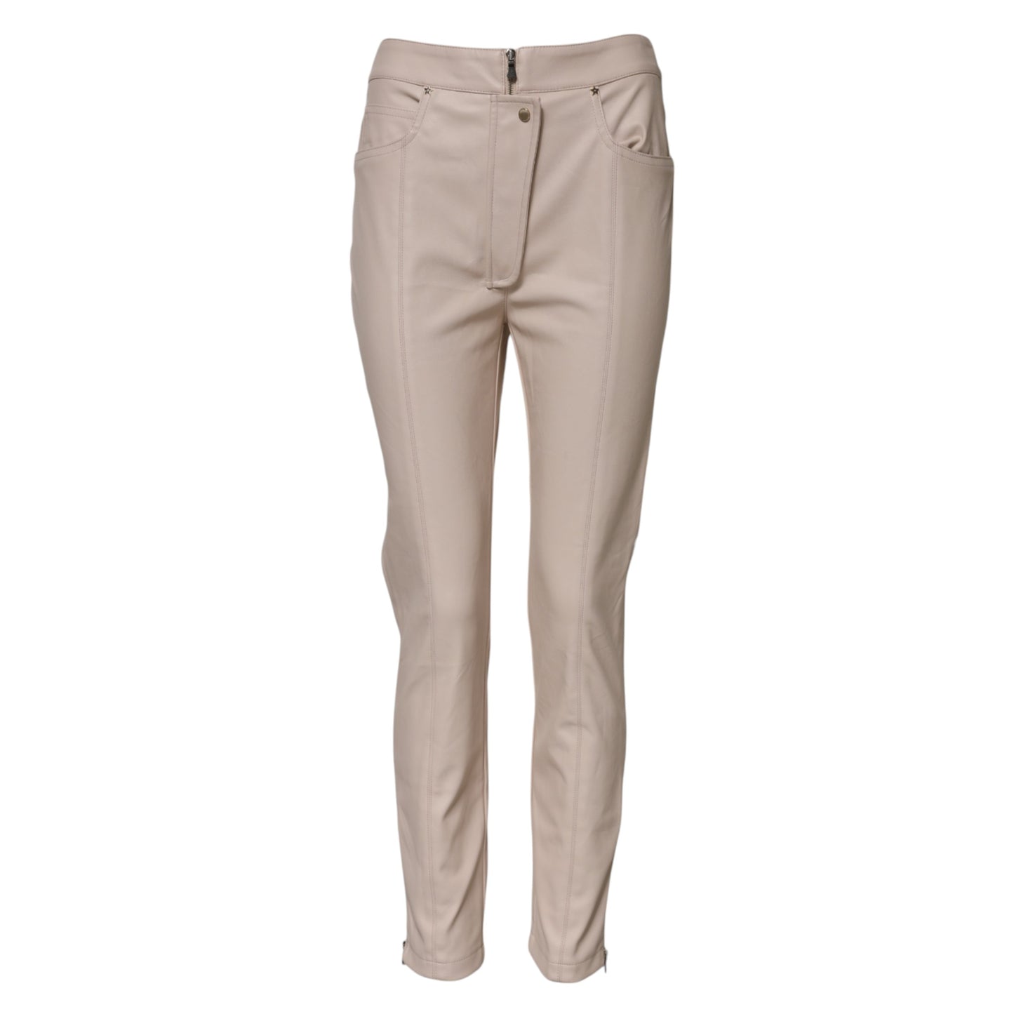 Beige High Waist Tapered Pants-Elisabetta Franchi-LabelTerrace.com
