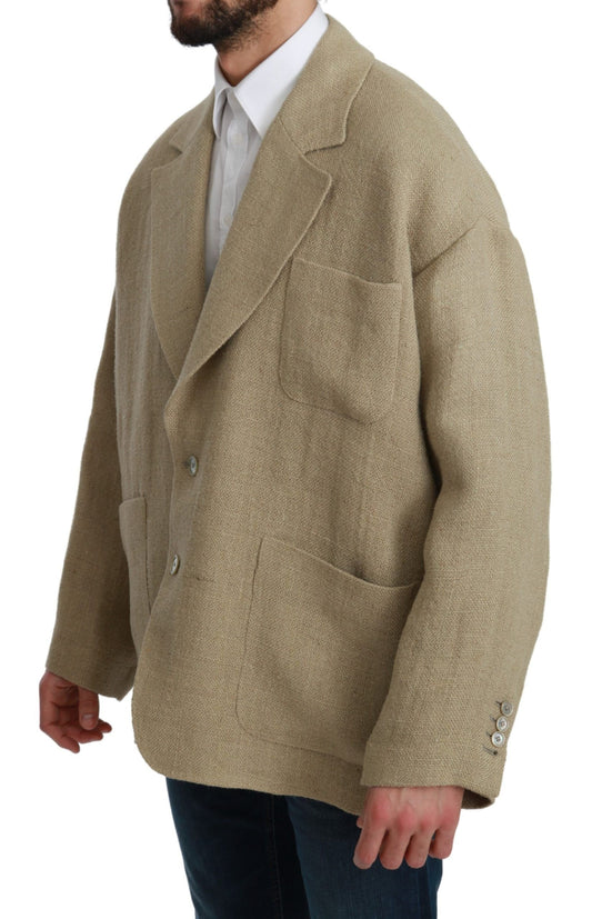 Beige Jacket Coat 100% Jute Blazer Coat-Dolce & Gabbana-LabelTerrace.com