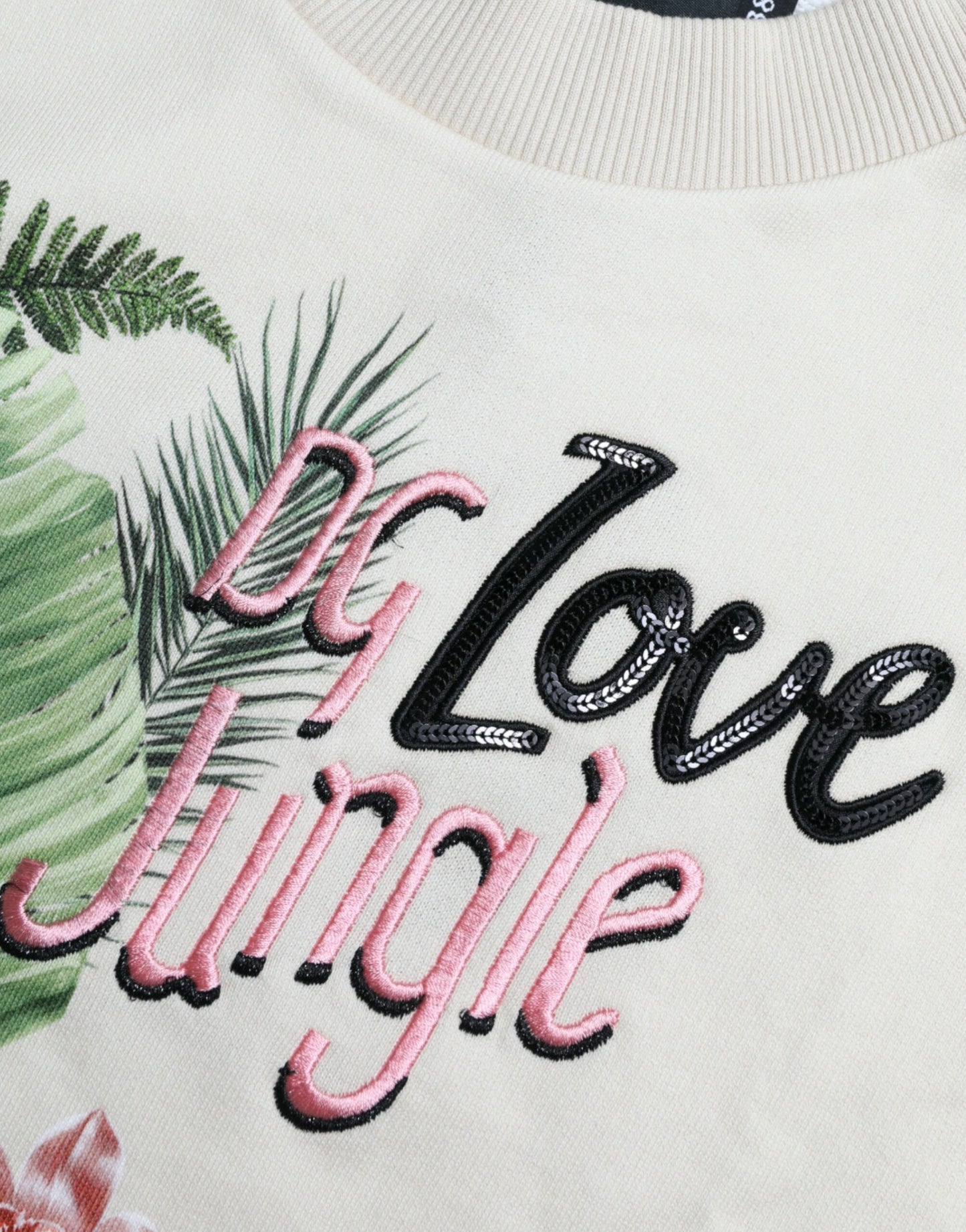 Beige Jungle Printed Cotton Pullover Sweater-Dolce & Gabbana-LabelTerrace.com