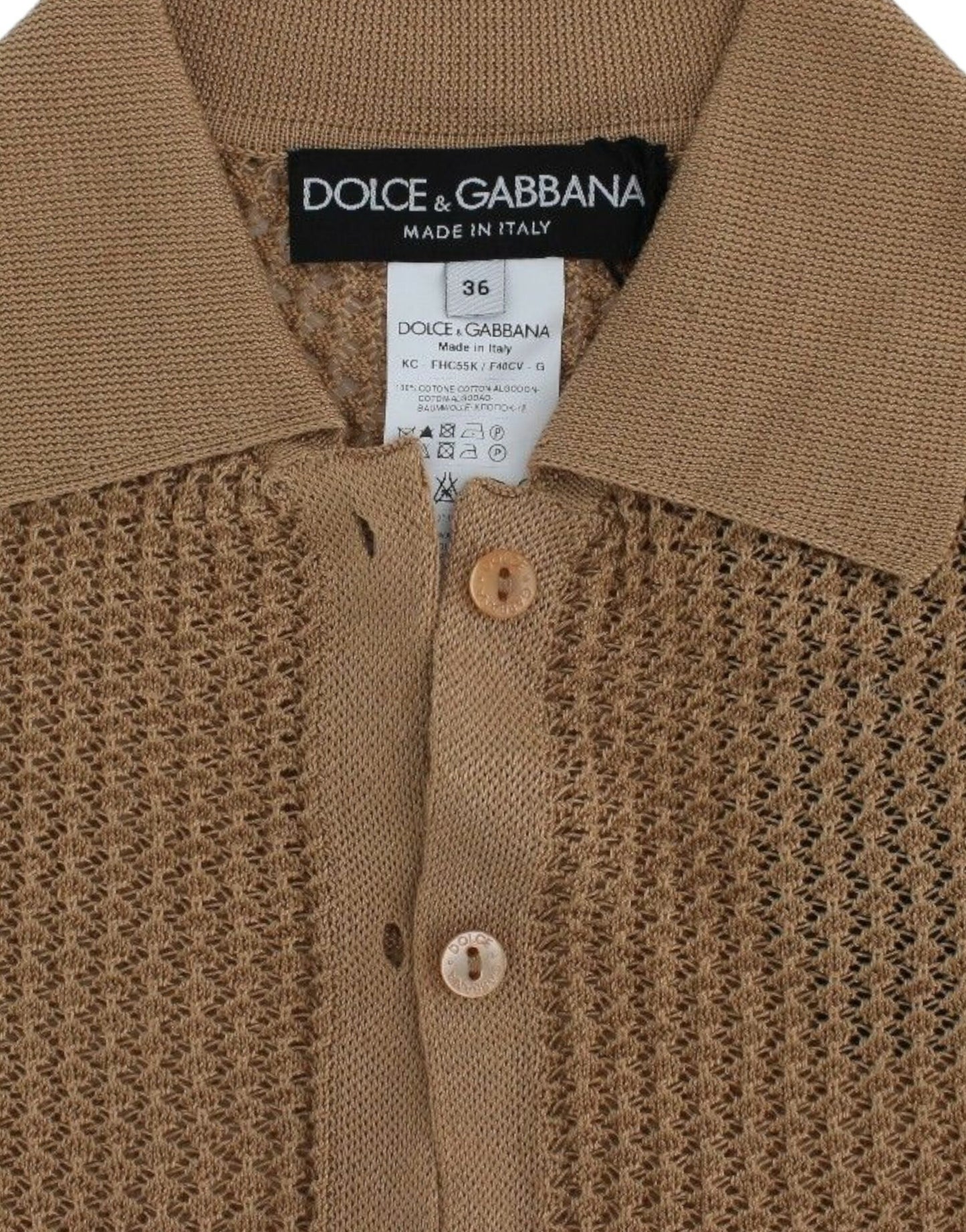 Beige Knitted Cotton Polo Cardigan Sweater-Dolce & Gabbana-LabelTerrace.com