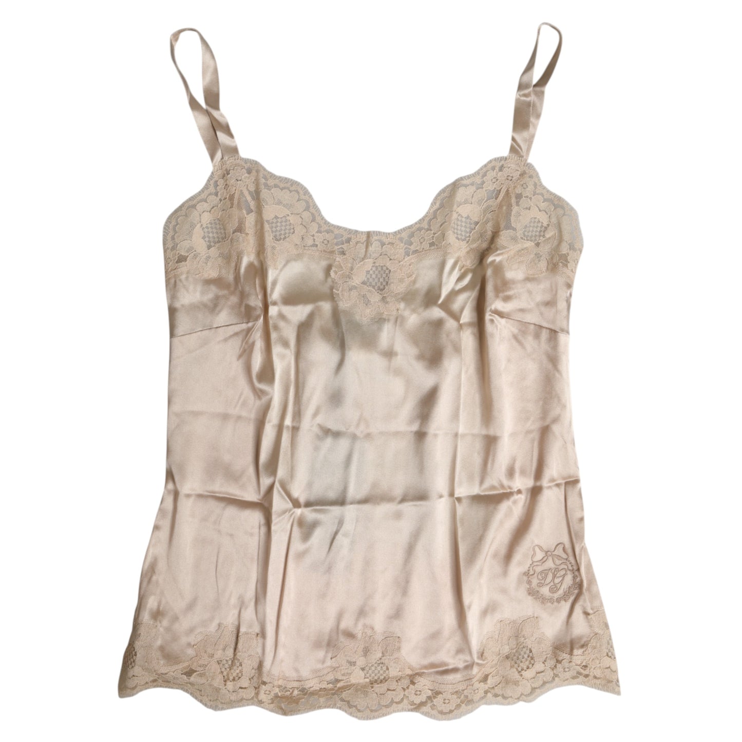 Beige Lace Silk Satin Tank Lingerie Underwear-Dolce & Gabbana-LabelTerrace.com