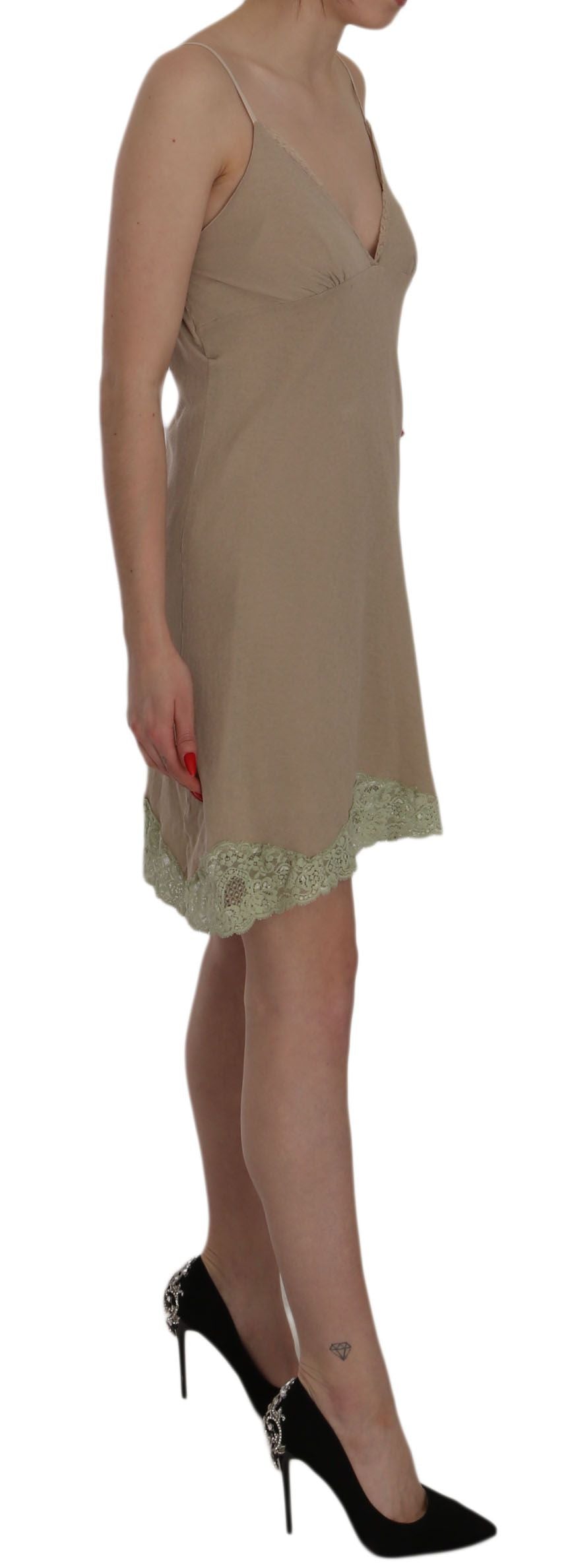 Beige Lace Spaghetti Strap Mini Cotton Dress-PINK MEMORIES-LabelTerrace.com