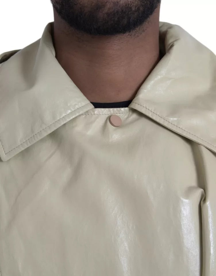 Beige Lambskin Leather Trench Coat Jacket-Bottega Veneta-LabelTerrace.com