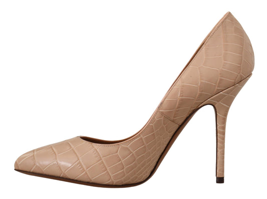 Beige Leather Bellucci Heels Pumps Shoes-Dolce & Gabbana-LabelTerrace.com