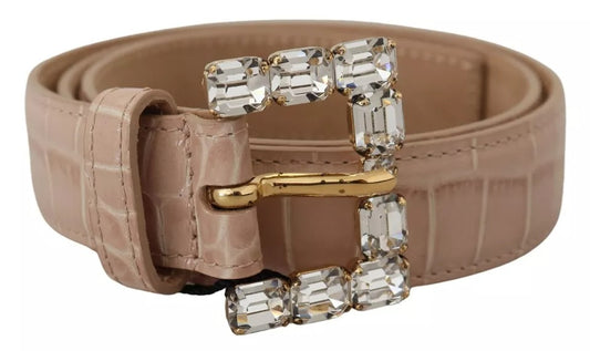 Beige Leather Crystal Buckle Women Belt-Dolce & Gabbana-LabelTerrace.com