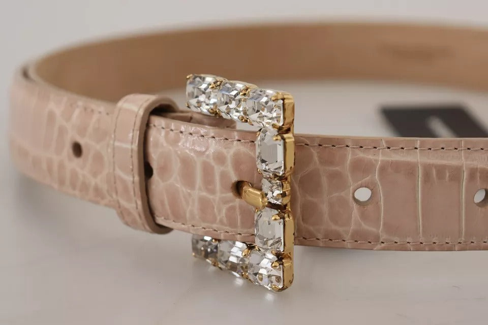 Beige Leather Crystal Buckle Women Belt-Dolce & Gabbana-LabelTerrace.com