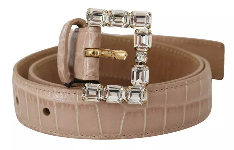 Beige Leather Crystal Buckle Women Belt-Dolce & Gabbana-LabelTerrace.com