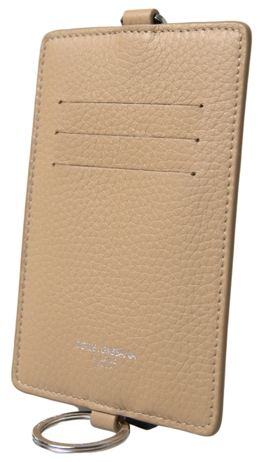 Beige Leather Lanyard Logo Card Holder Men Wallet-Dolce & Gabbana-LabelTerrace.com