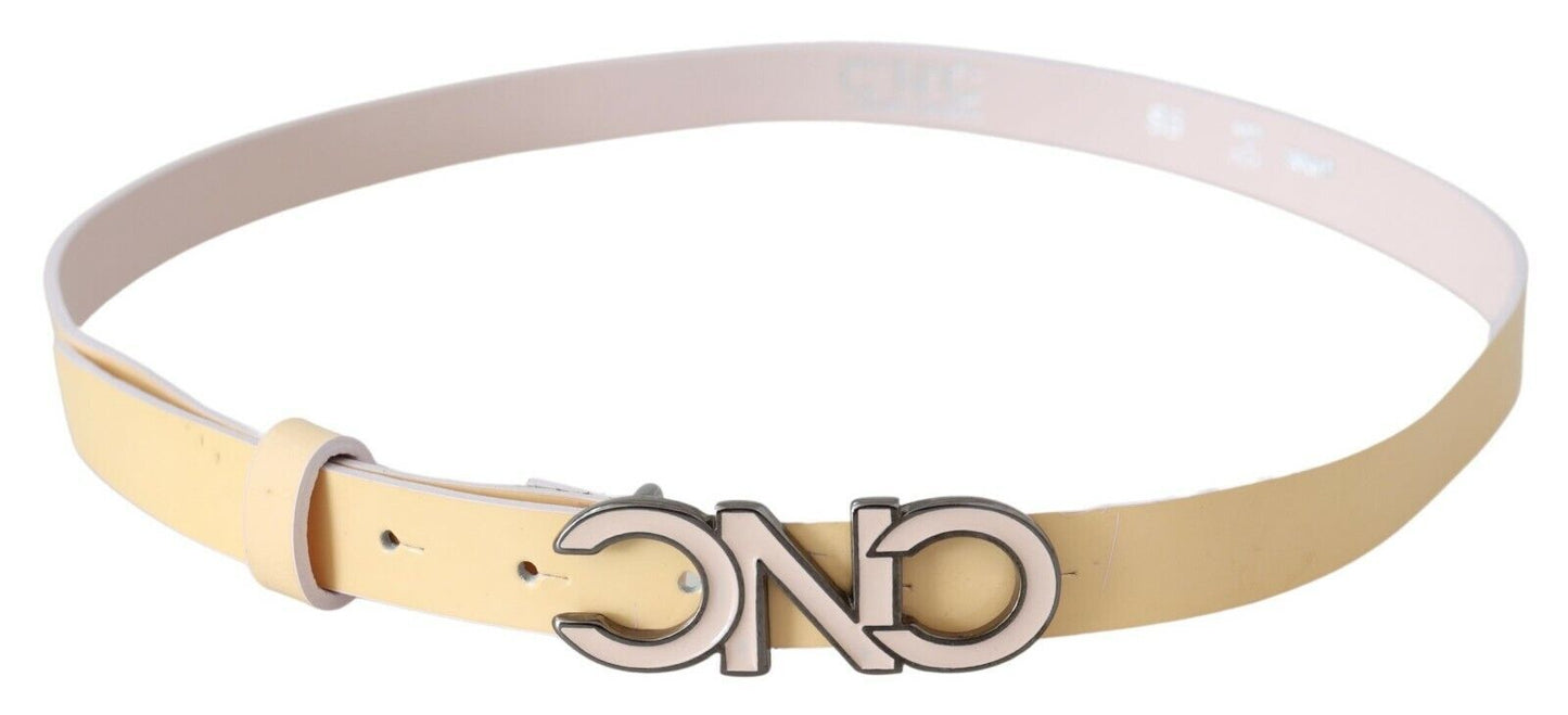 Beige Leather Pink Letter Logo Belt-Costume National-LabelTerrace.com