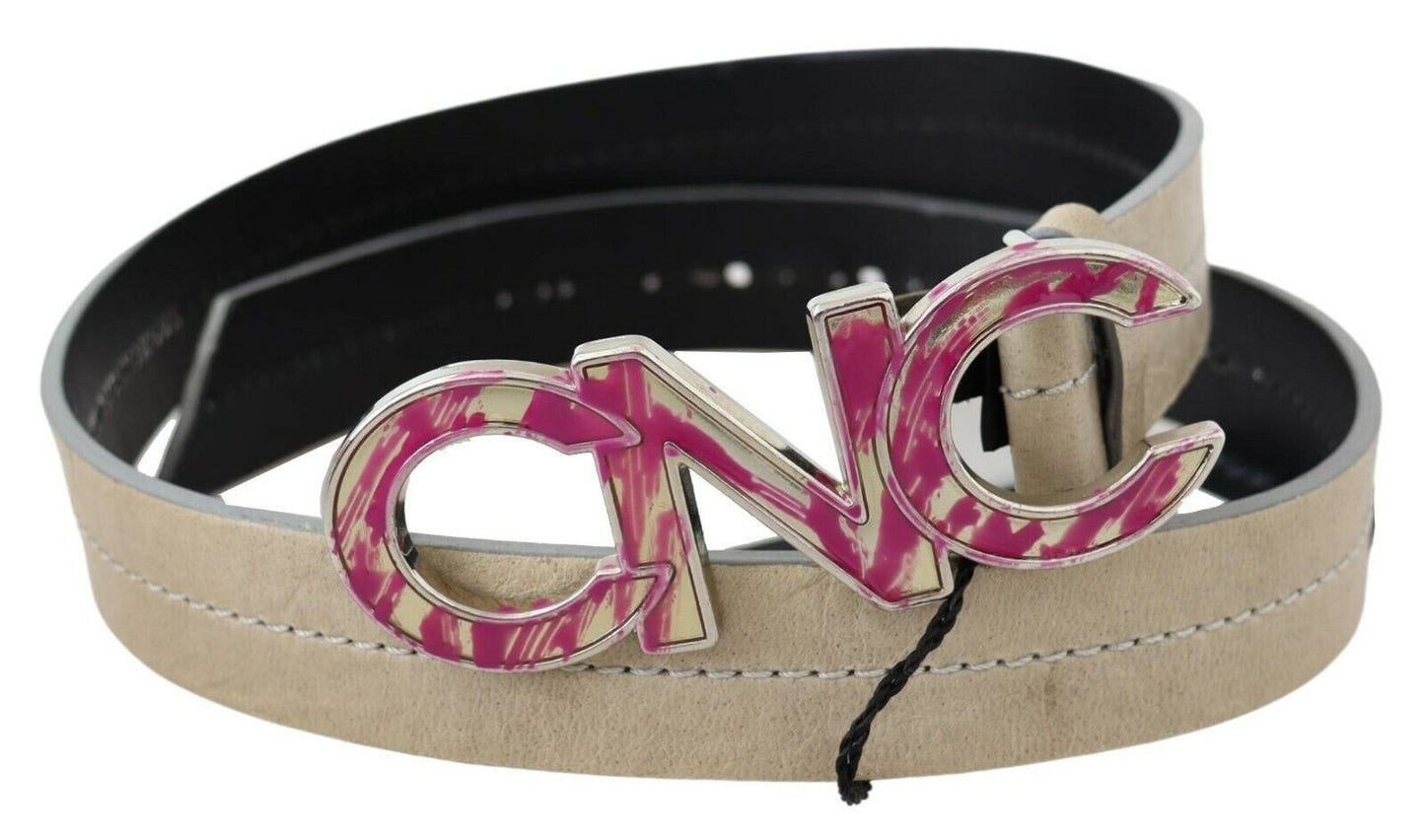 Beige Leather Pink Letter Logo Buckle Belt-Costume National-LabelTerrace.com