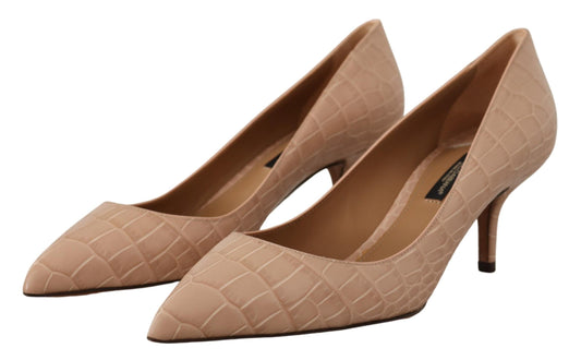 Beige Leather Pointed Heels Pumps Shoes-Dolce & Gabbana-LabelTerrace.com