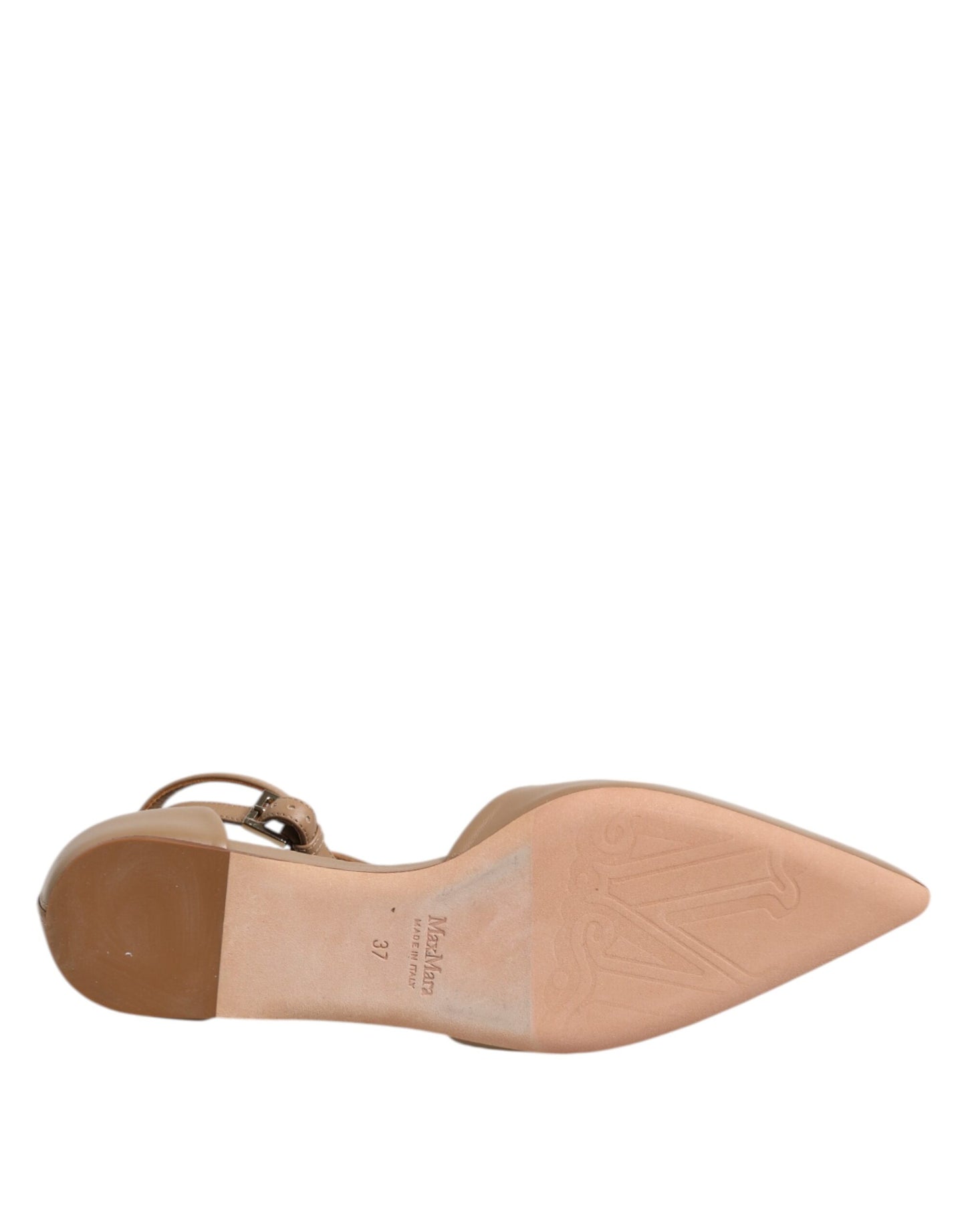 Beige Leather Pointed Toe Sandals Ballet Flat Shoes-Max Mara-LabelTerrace.com