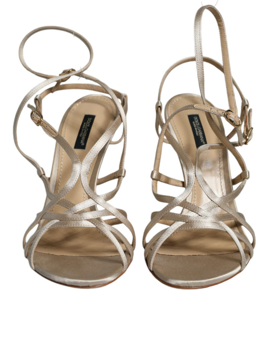 Beige Leather Stiletto Heels Sandals Shoes-Dolce & Gabbana-LabelTerrace.com
