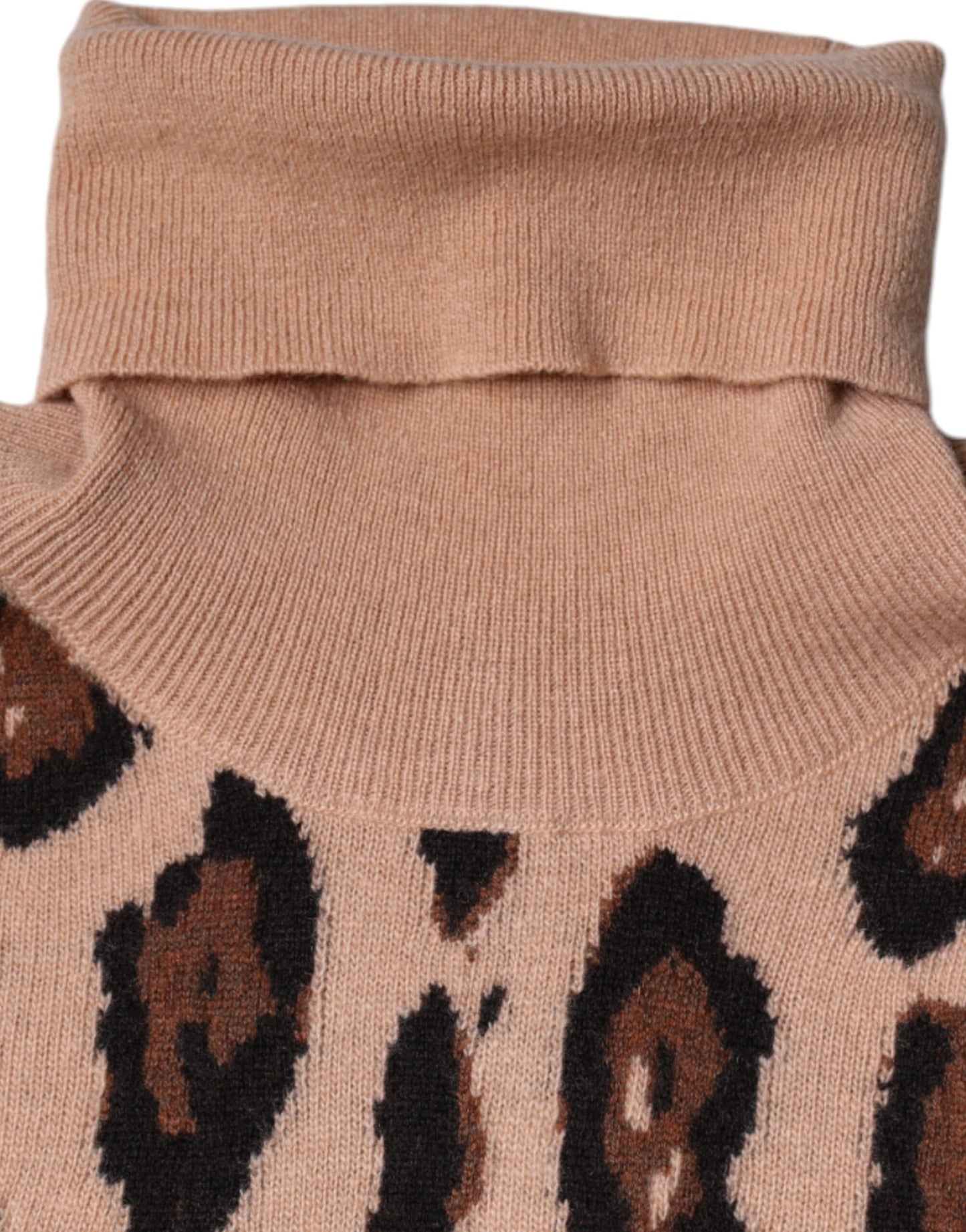Beige Leopard Print Wool Turtleneck Top-Dolce & Gabbana-LabelTerrace.com