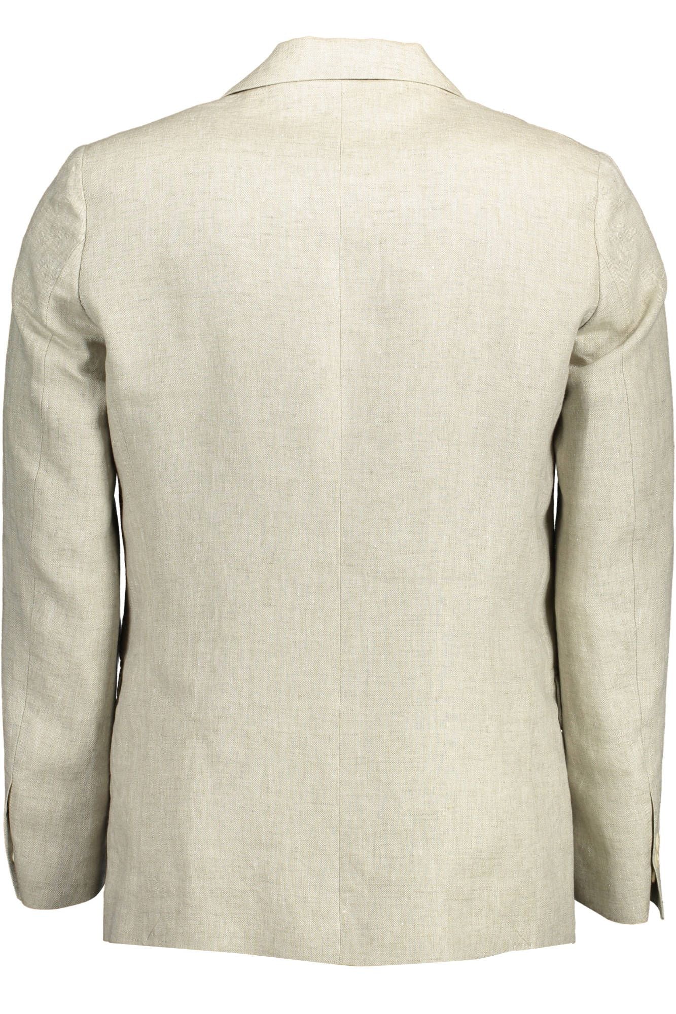 Beige Linen Classic Jacket with Logo Detailing-Gant-LabelTerrace.com
